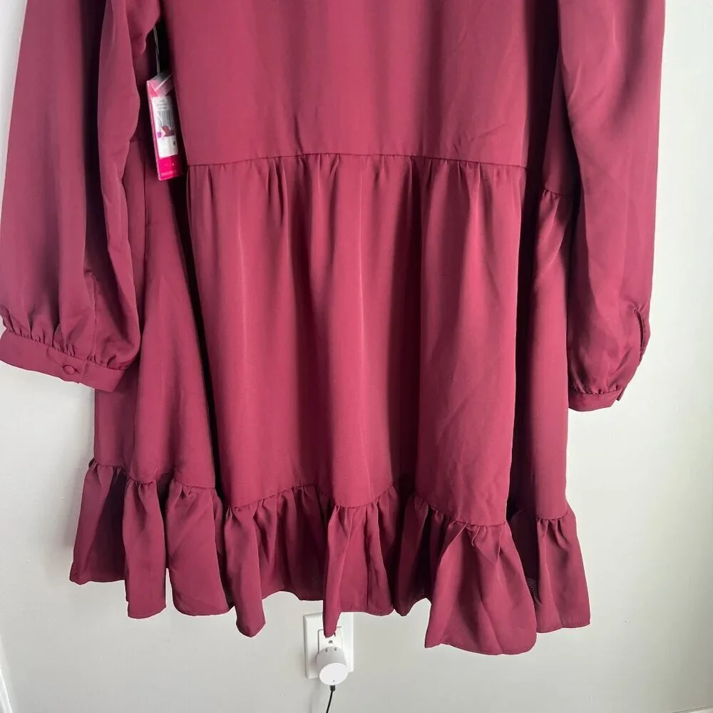 Vince Camuto Women's XXS Solid Long Sleeve Split Neck Tiered Baby Doll Dress - Picture 6 of 11